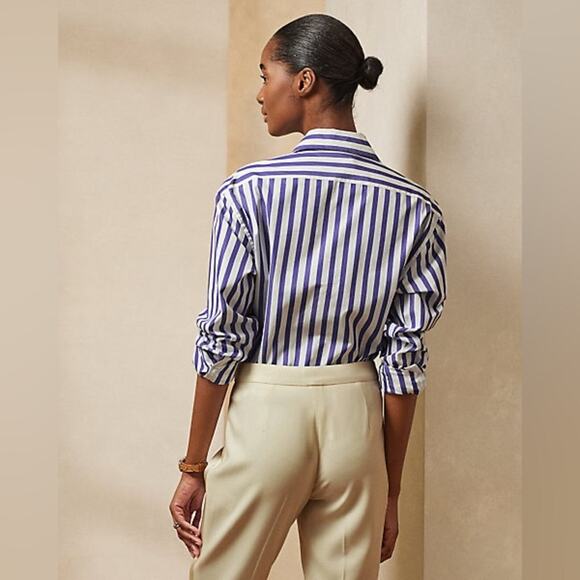 RALPH LAUREN Purple Label collection Blue White Striped Cotton Shirt Sz US 4 - Picture 5 of 6